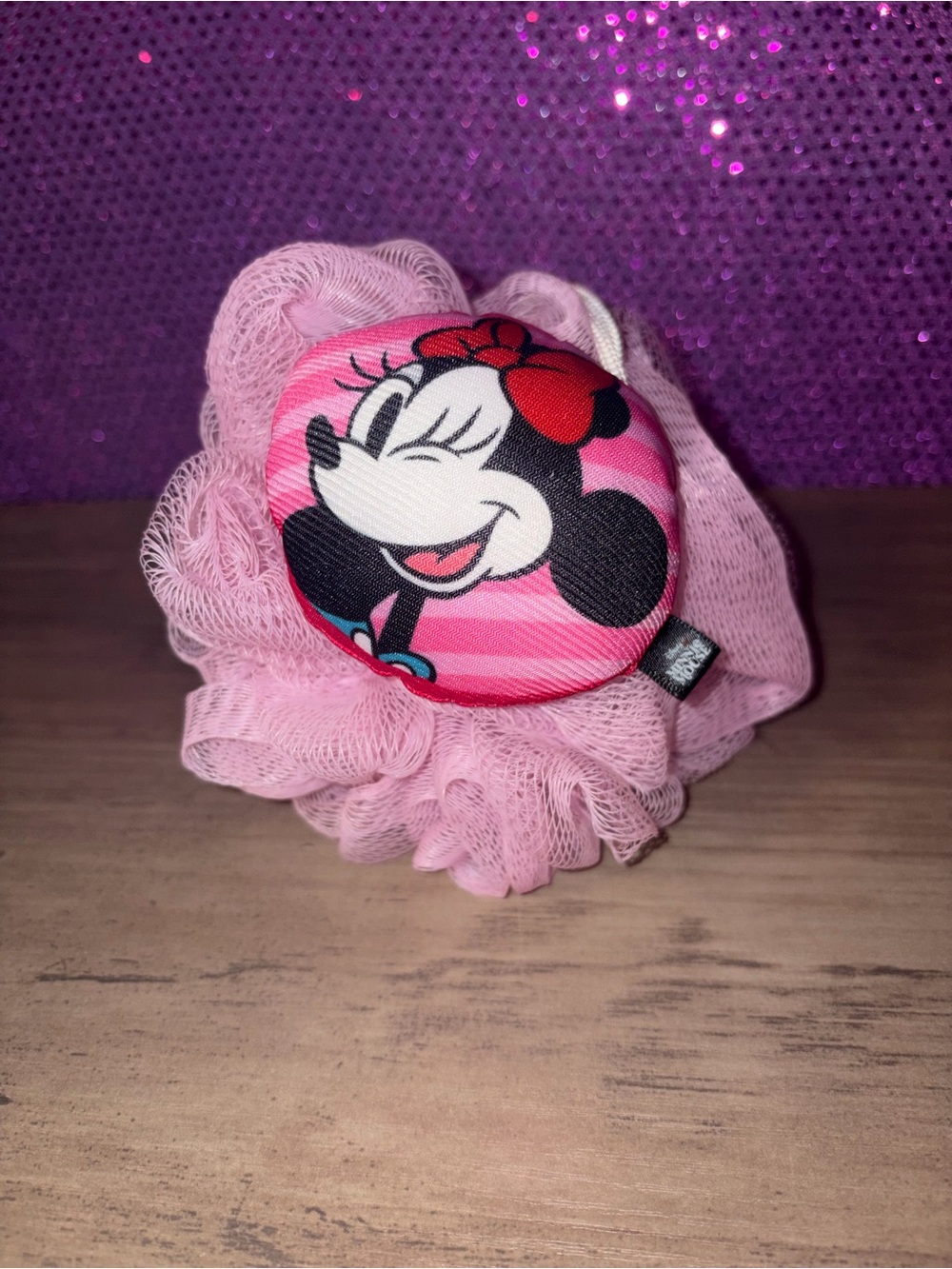 🆕💜 Disney Minnie Mouse Pink Bath Loofah Sponge Mesh Shower Puff NWT
